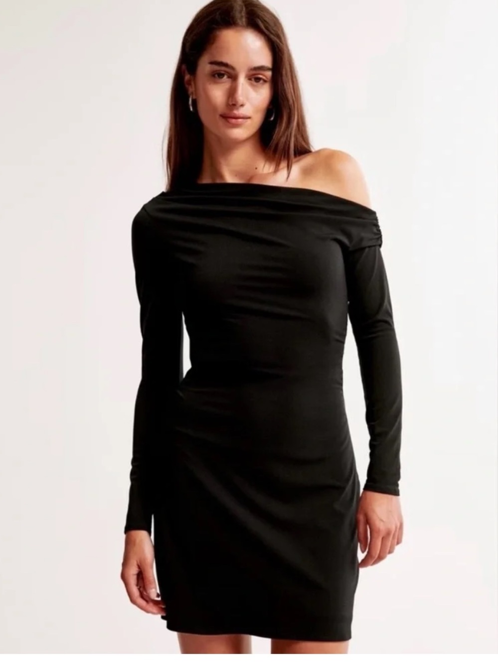 A&F Black Off the Shoulder Long-Sleeve Dress